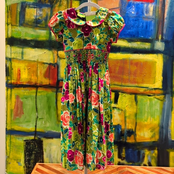 Le' Za Me Avocado Smock Empire Dress 6x - Picture 1 of 9